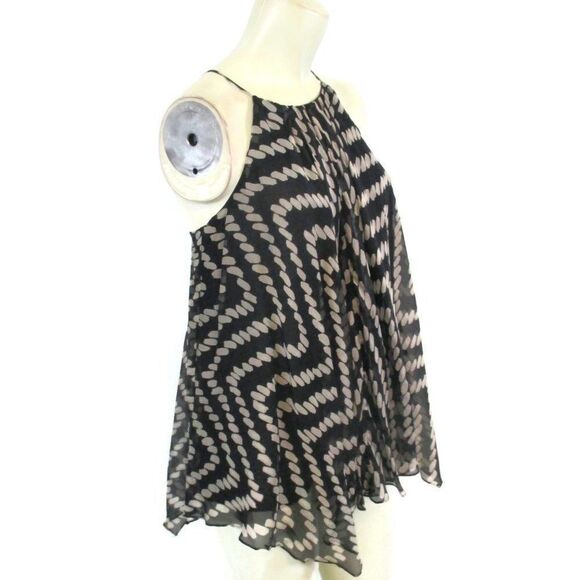 Milly New York Black Tan Silk Top 0 - Picture 2 of 5